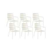 Set di 6 sedie da giardino in ferro zincato verniciato a polvere, colore beige chiaro, per esterni, stile moderno