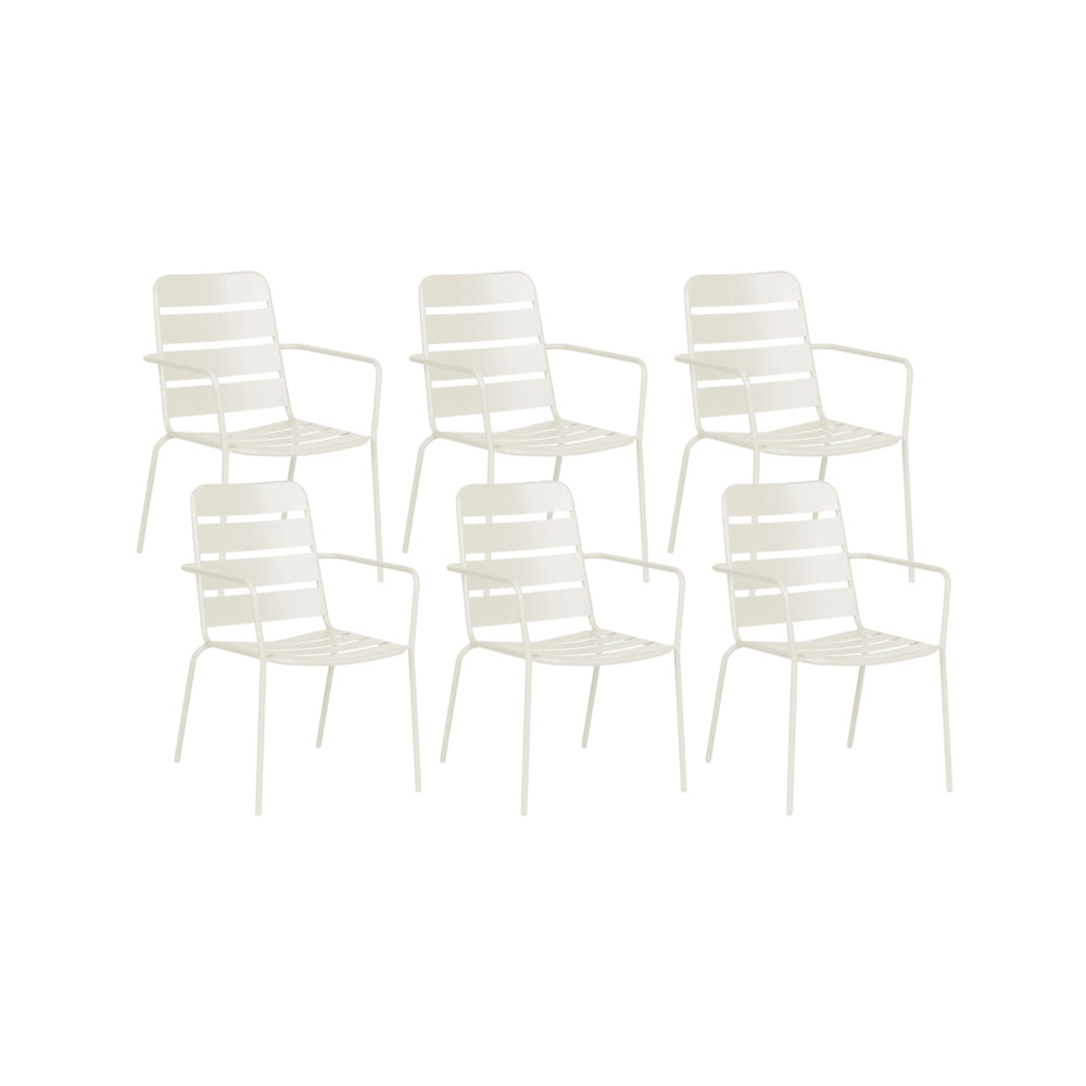 Set di 6 sedie da giardino in ferro zincato verniciato a polvere, colore beige chiaro, per esterni, stile moderno