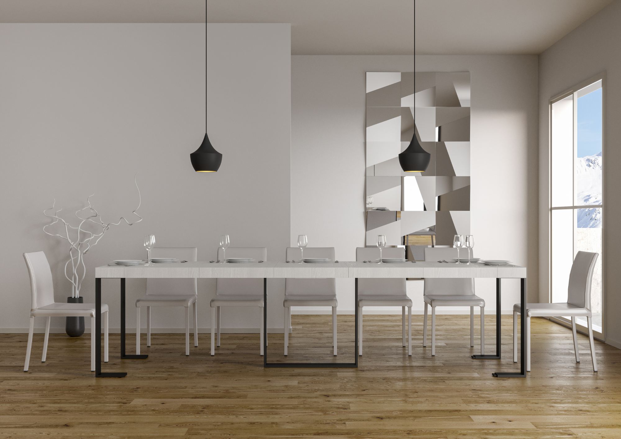 Consolle Allungabile 90-300x40x77 cm in Nobilitato Bianco