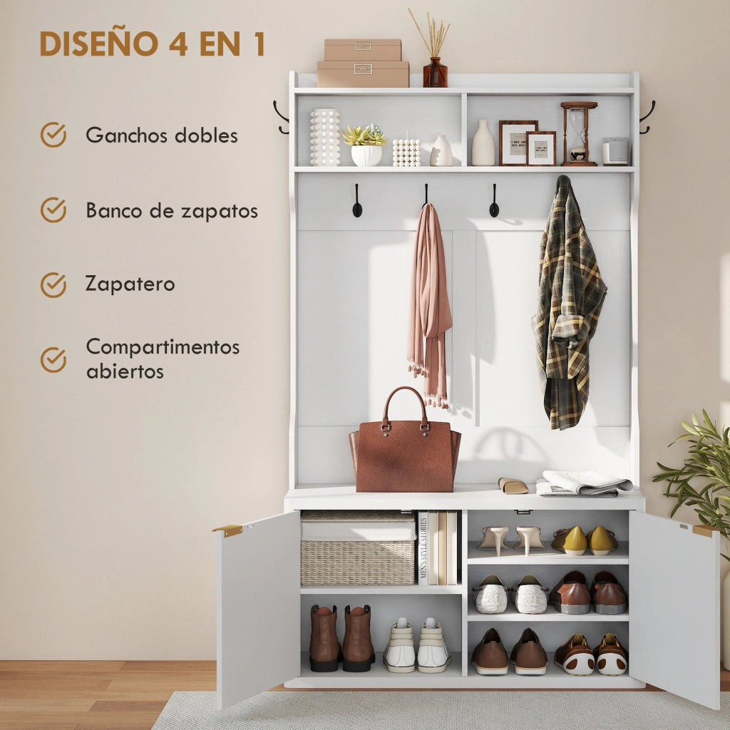 Appendiabiti con scaffale per ingresso ¨C Zephmum ¨C Bianco 100x38x172 cm
