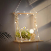 Pannello di legno per parete – decorazione boho e pannello macramé con filo di LED, decorazione per parete boho ideale per soggiorno, camera da letto o bagno, pannello per parete, decorazione macramé