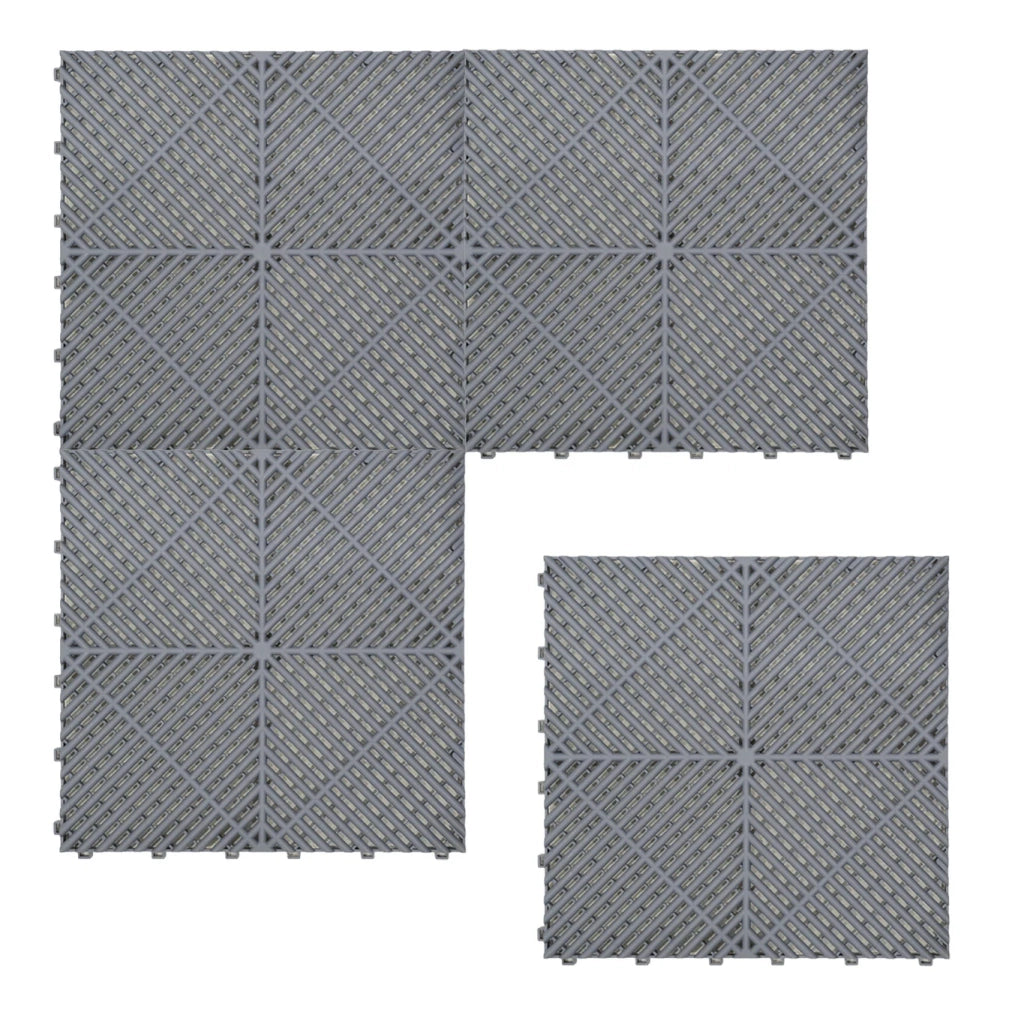 Piastrelle a incastro ventilate Grigie 3,2m x 6m per garage e officine, antiscivolo.