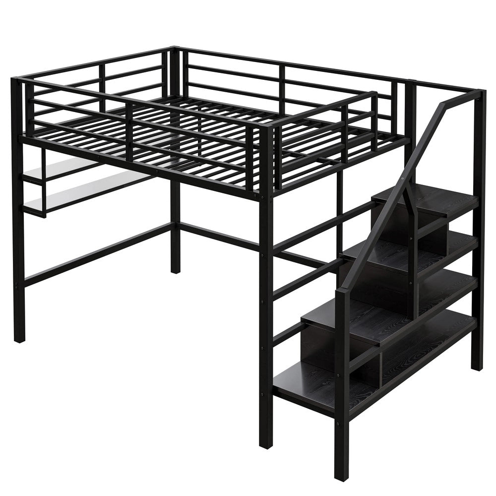 Letto a soppalco ¨C Minimal ¨C nero 140x200cm con soppalco e scala portaoggetti