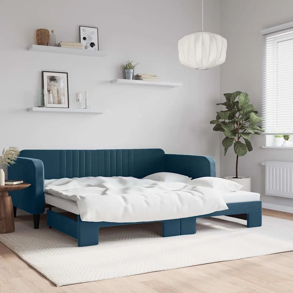 Divano Letto con Letto Estraibile Blu 100x200 cm in Velluto 3197069