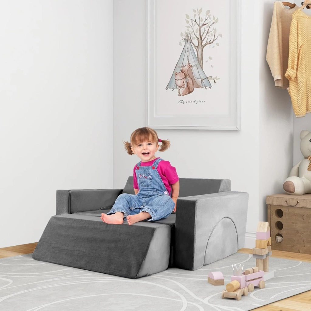 Divano modulare per bambini 8 pezzi, Divanetto creativo per bambini con copertura staccabile per sala giochi Grigio-Divani per bimbi