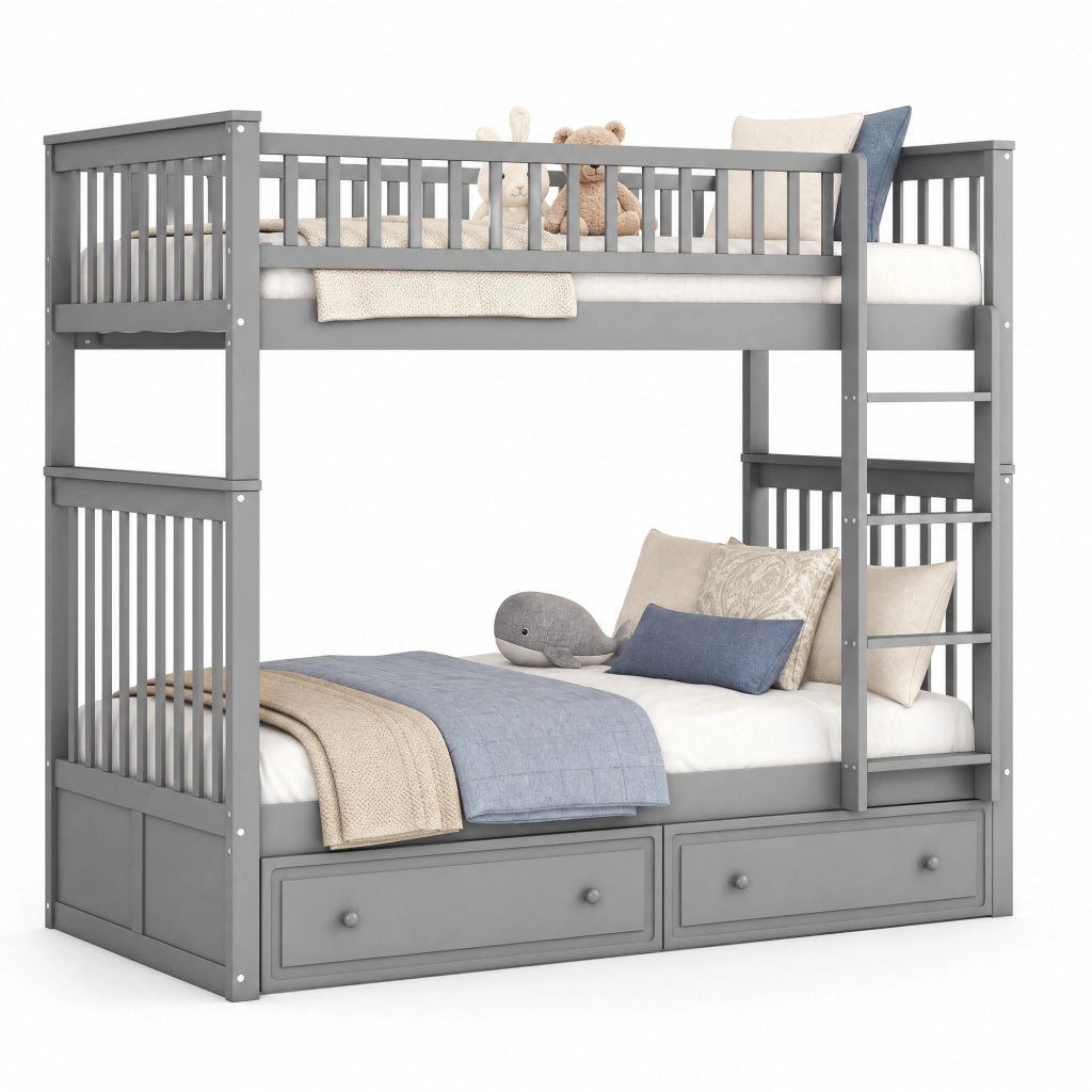 Letto a castello multifunzionale 90x200 cm con cassetti, grigio
