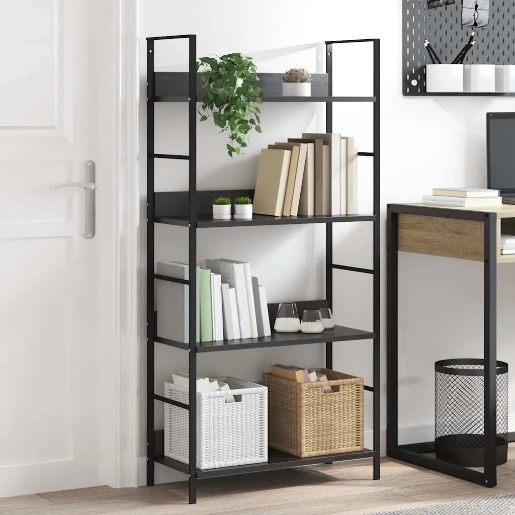 Scaffale Libri 4 Ripiani Nero 60x27,6x124,5cm Legno Multistrato 288222