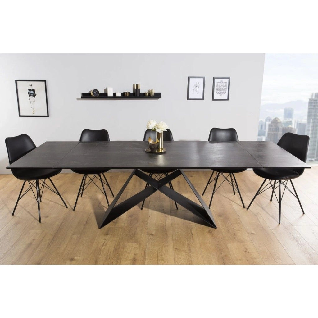 Tavolo da pranzo ATARA 180–260 cm – Piano in ceramica grigio tortora e struttura in metallo nero