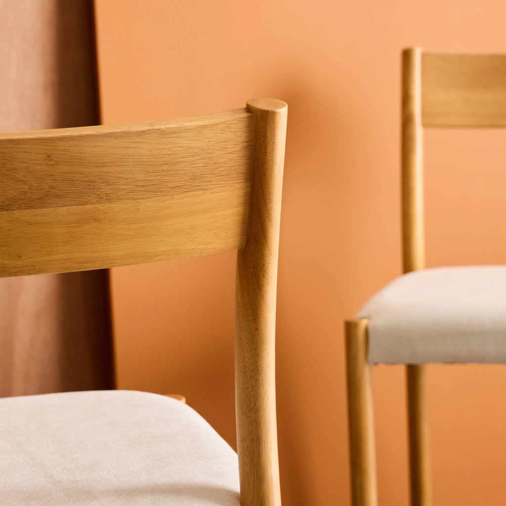 Set 2 sedie bohemien in legno di hevea e tessuto simple, marrone