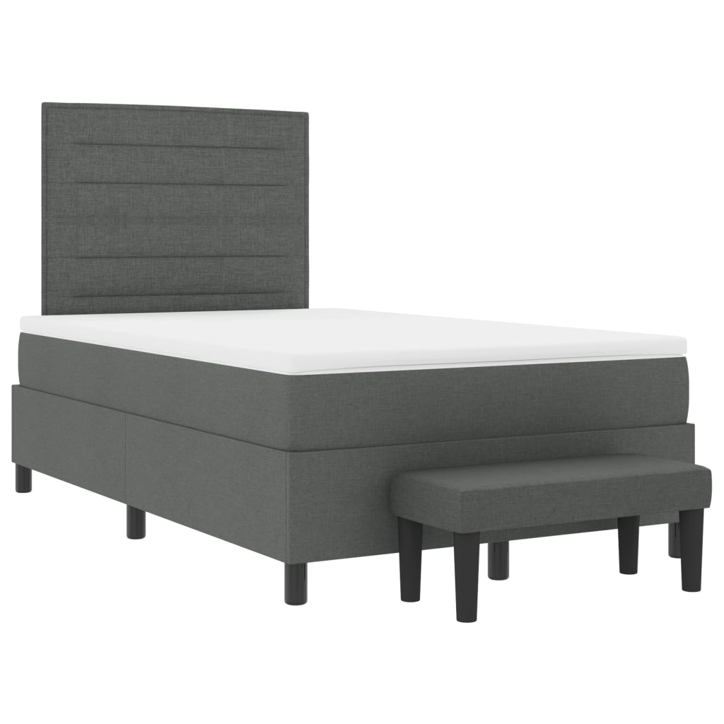 Letto con Box Spring e Materasso & Panchina Grigio Scuro 120x200 cm Tessuto
