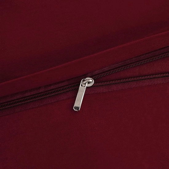Set di lenzuola in cotone con chiusura a righello, grigio, rosso rubino, 135 x 200 cm