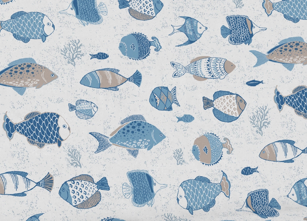 Telo Arredo Multiuso Linea Pensieri Delicati In 100% Cotone Disegno Oceano - Matrimoniale - Bianco