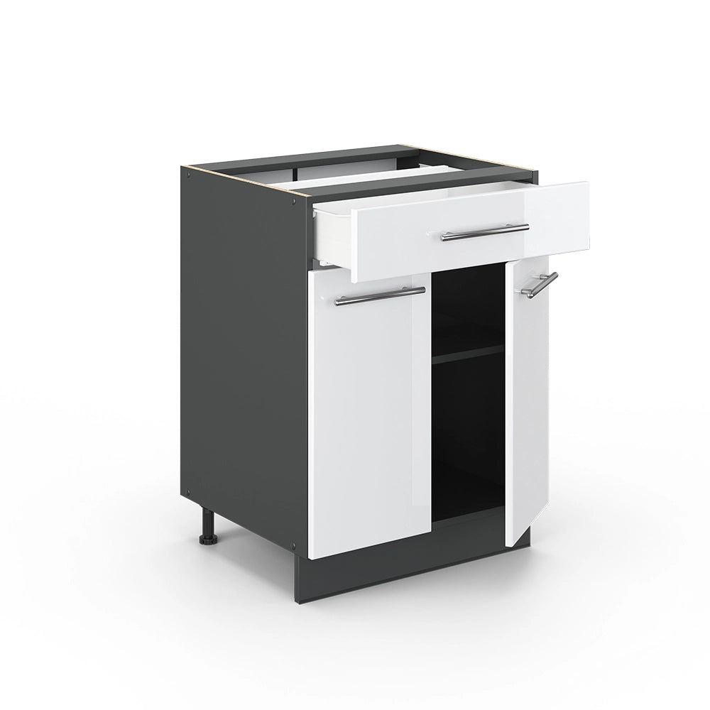 Mobiletto base per cucina Fame-Line Bianco lucido/Antracite 60 cm con cassetto, PL Antracite Vicco