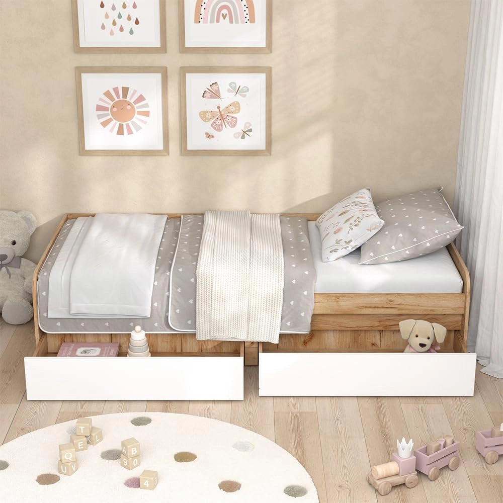 Letto per bambini Clario, Bianco/Artisan, 90x200 cm Senza materasso, estendibile come letto per ragazzi con superficie letto aggiuntiva