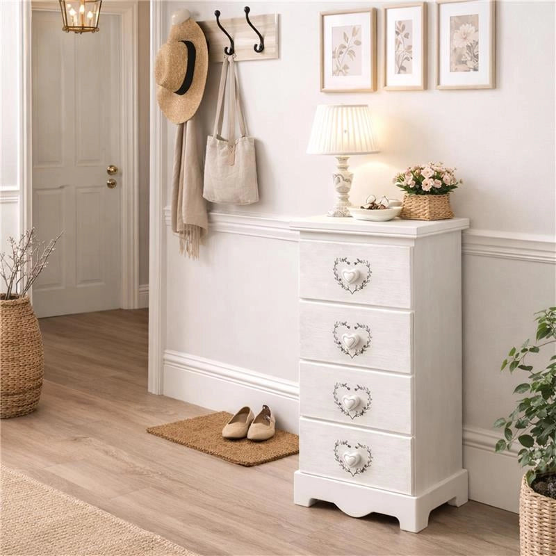 MA MAISON CASSETTIERA 4 CASSETTI IN LEGNO 31X26X80 CM, MOBILETTO SALVASPAZIO PER CAMERA DA LETTO BAGNO INGRESSO, STILE SHABBY BIANCO