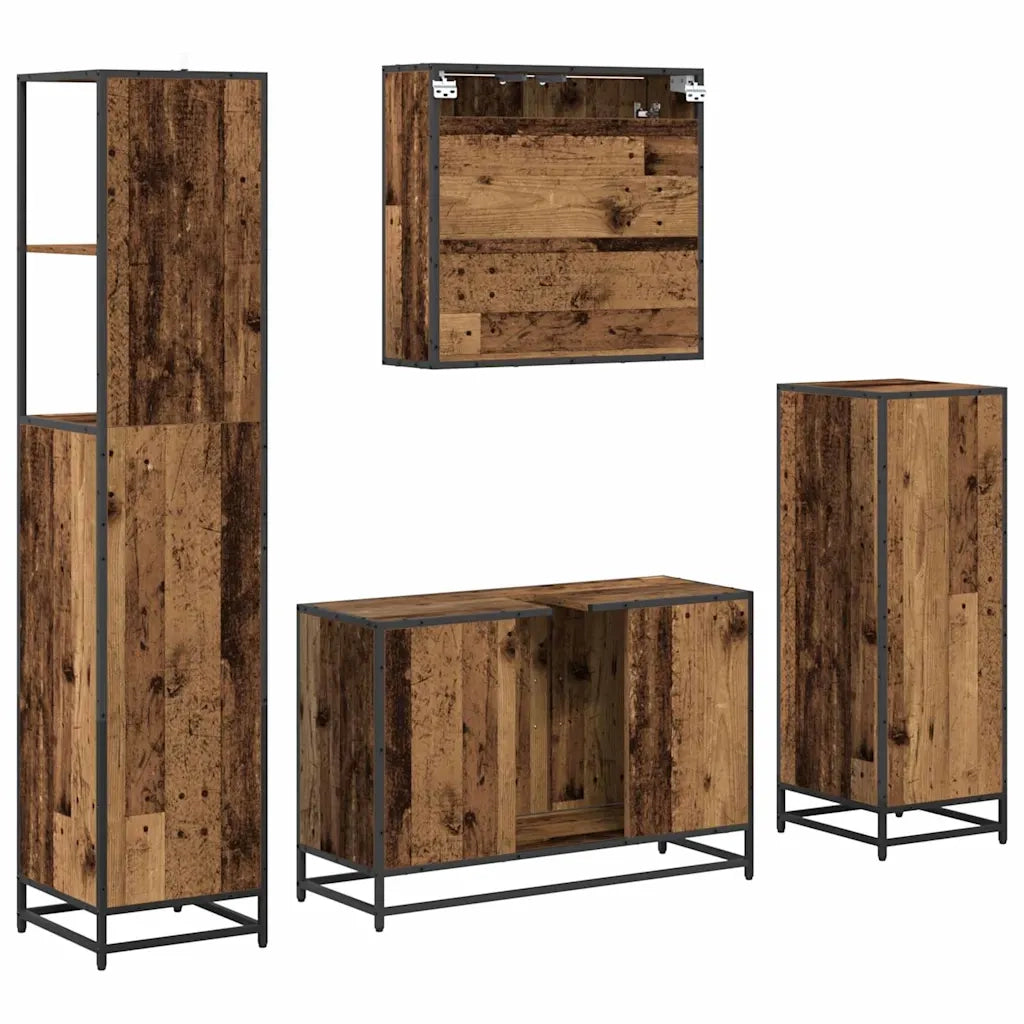 Set di mobili per il bagno con cassetto 4 pcs Legno vecchio 3402482