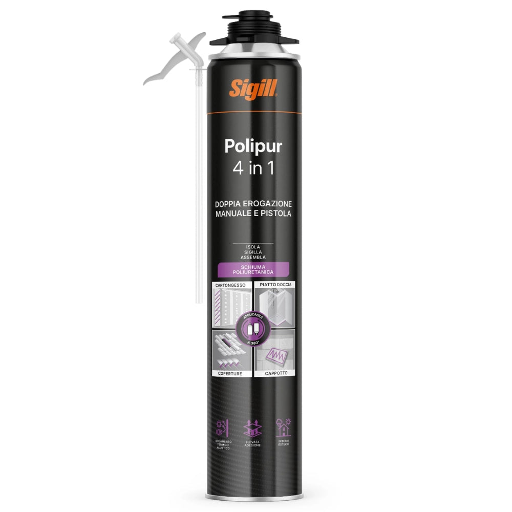 Sigill polipur 4in1 schiuma adesiva per cartongesso cappotto piatto doccia 750ml