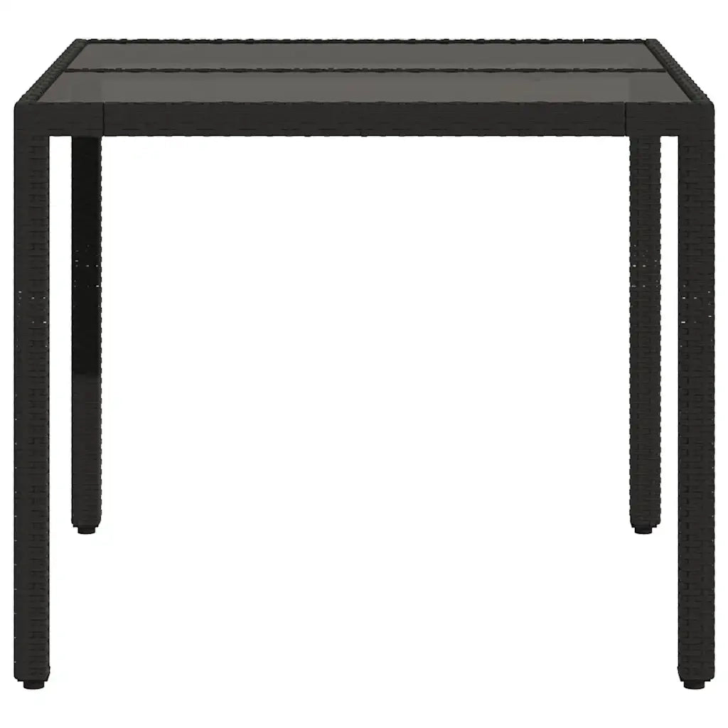 Tavolo da Giardino | Tavolino da esterno Piano in Vetro Nero 90x90x75 cm Polyrattan