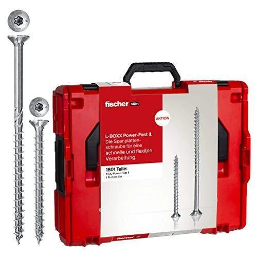 Fischer 558739 L-Boxx Set Viti PowerFast II 1801 Pezzi con Filettatura Totale e Parziale Attacco Torx TX Acciaio Zincato Blu Passivato colore Blu
