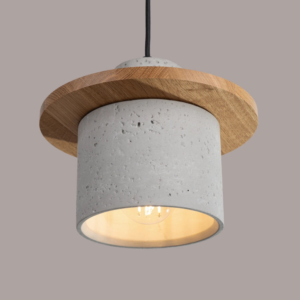 Lampada a sospensione MAB in cemento e legno 22x125cm E27 15W luce moderna