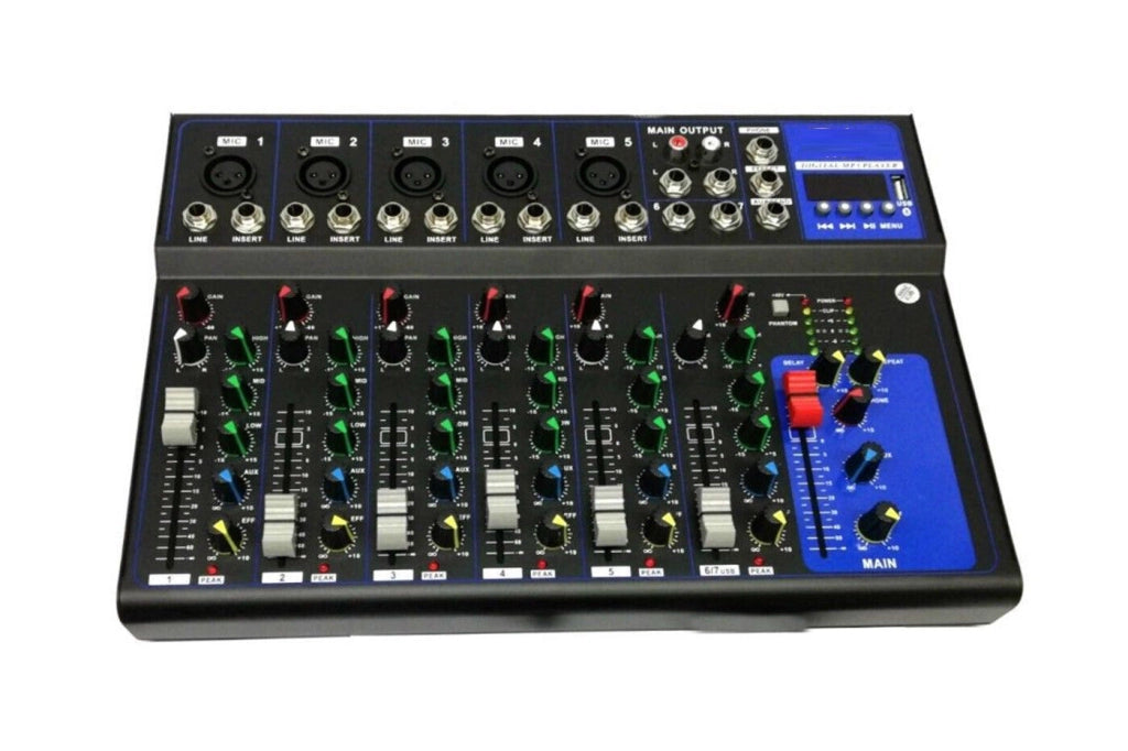 MIXER AUDIO PROFESSIONALE 7 CANALI USB CON ECHO-DELAY dj karaoke pianobar
