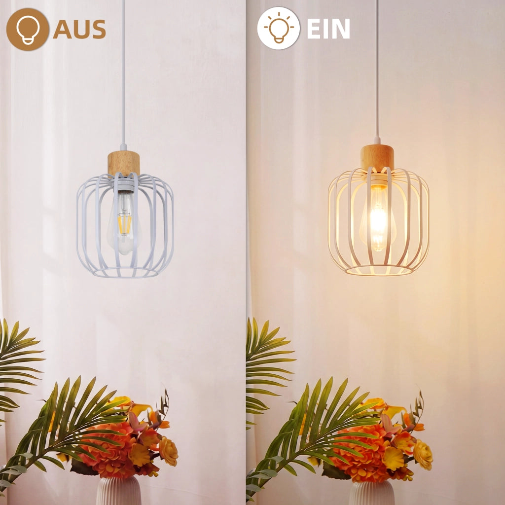 ZMH Lampada a Sospensione 1 Luce Bianco Legno E27 Moderna per Soggiorno Cucina Isola Corridoio Senza Lampadina