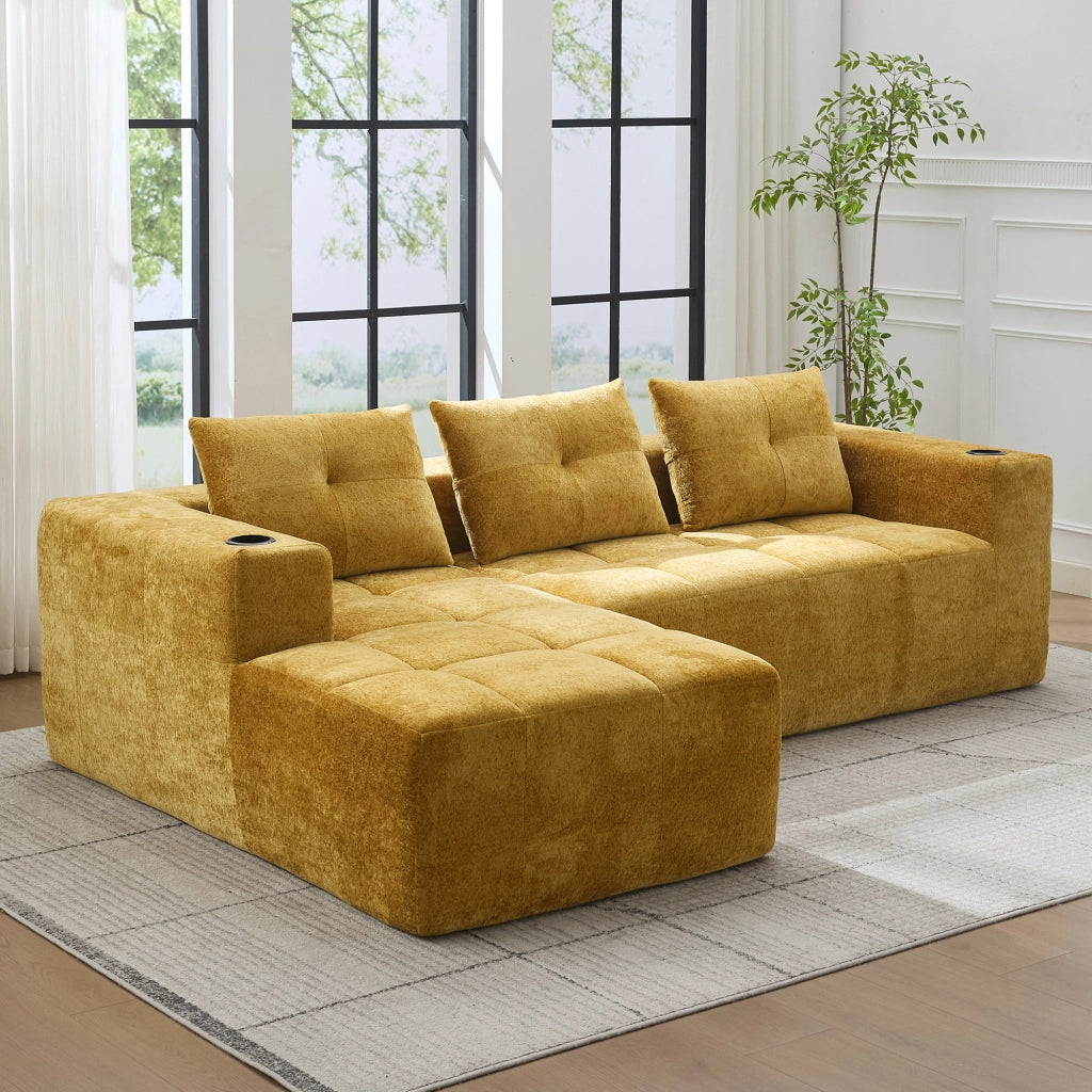 Divano Angolare 3 Posti con Cuscini ¨C MINIMAL ¨C 258 cm, Tessuto