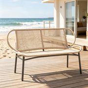 Panca da giardino a 2 posti in rattan PE e metallo; 138 cm; naturale e nero