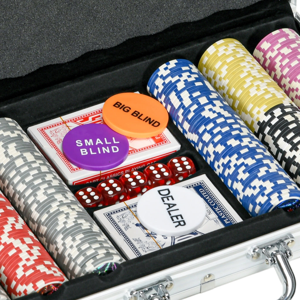 Set di poker con 300 chip, 2 mazzi di carte e 5 dadi ¨C zephmum ¨C con custodia e tappetino