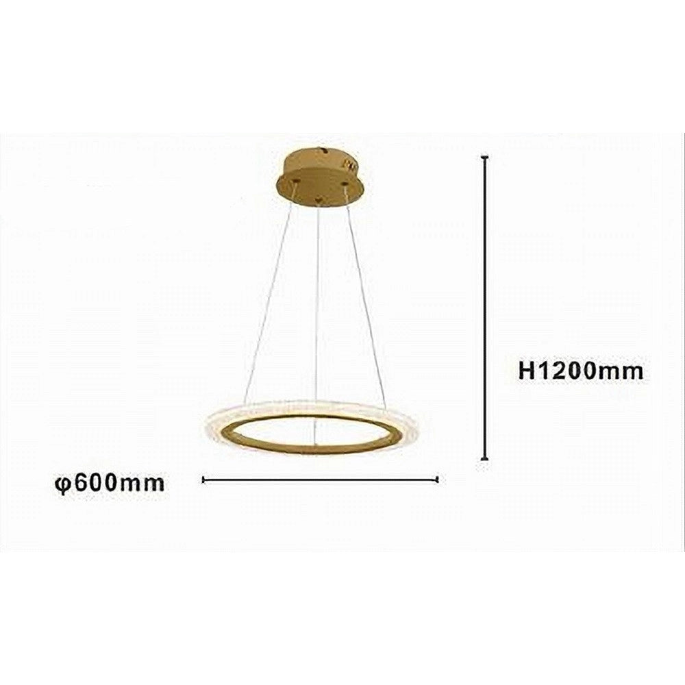Trade Shop - Lampadario A Sospensione Led 36 Watt Cerchio Anello Oro Effetto Cristallo 31944 -