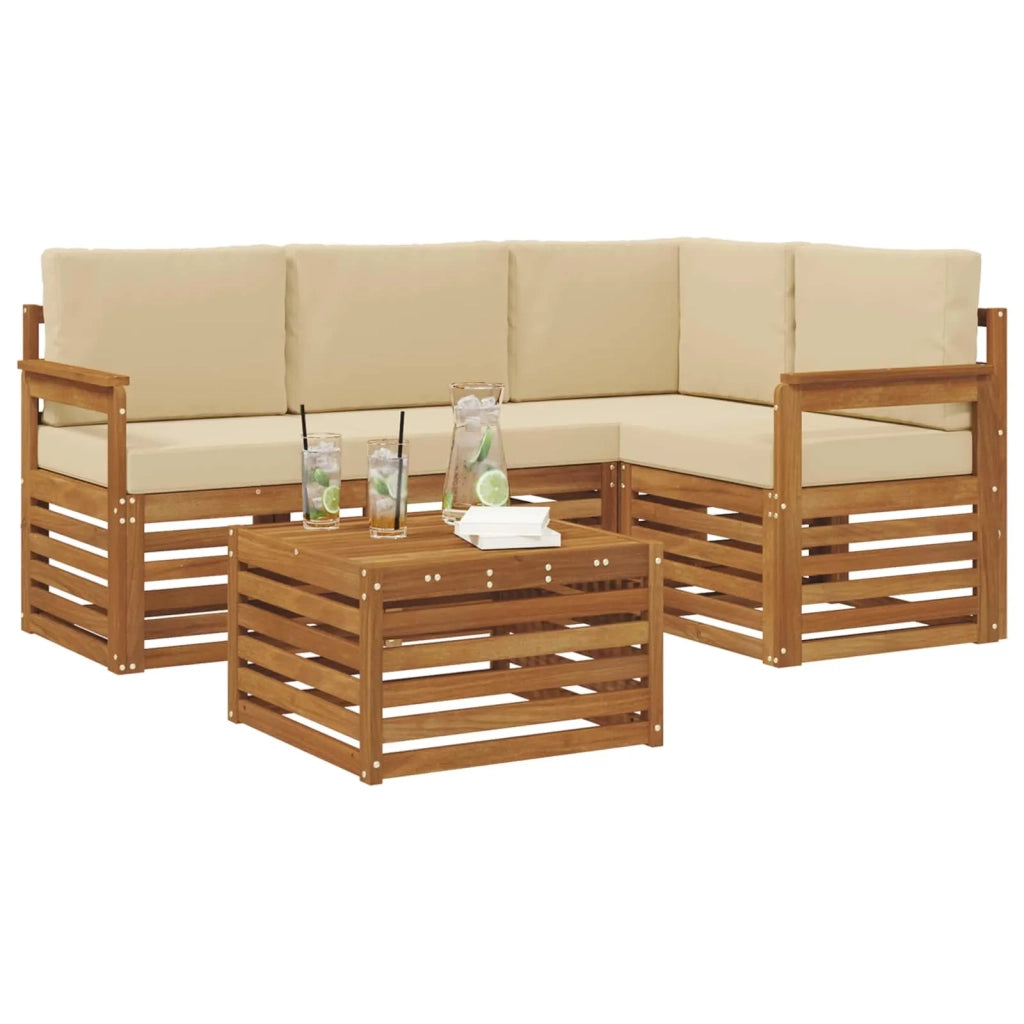 Set di divani da esterno con cuscino 5 pcs Naturale e Beige 3374758