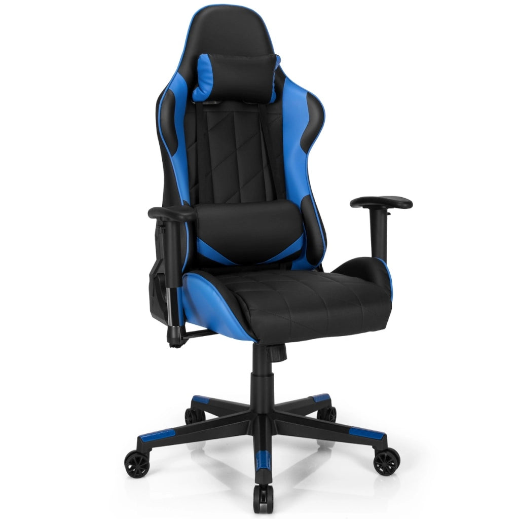 Sedia da gaming girevole a 360¡ã con poggiatesta e cuscino lombare, Sedia ergonomica per computer Nero e blu-Sedie gaming