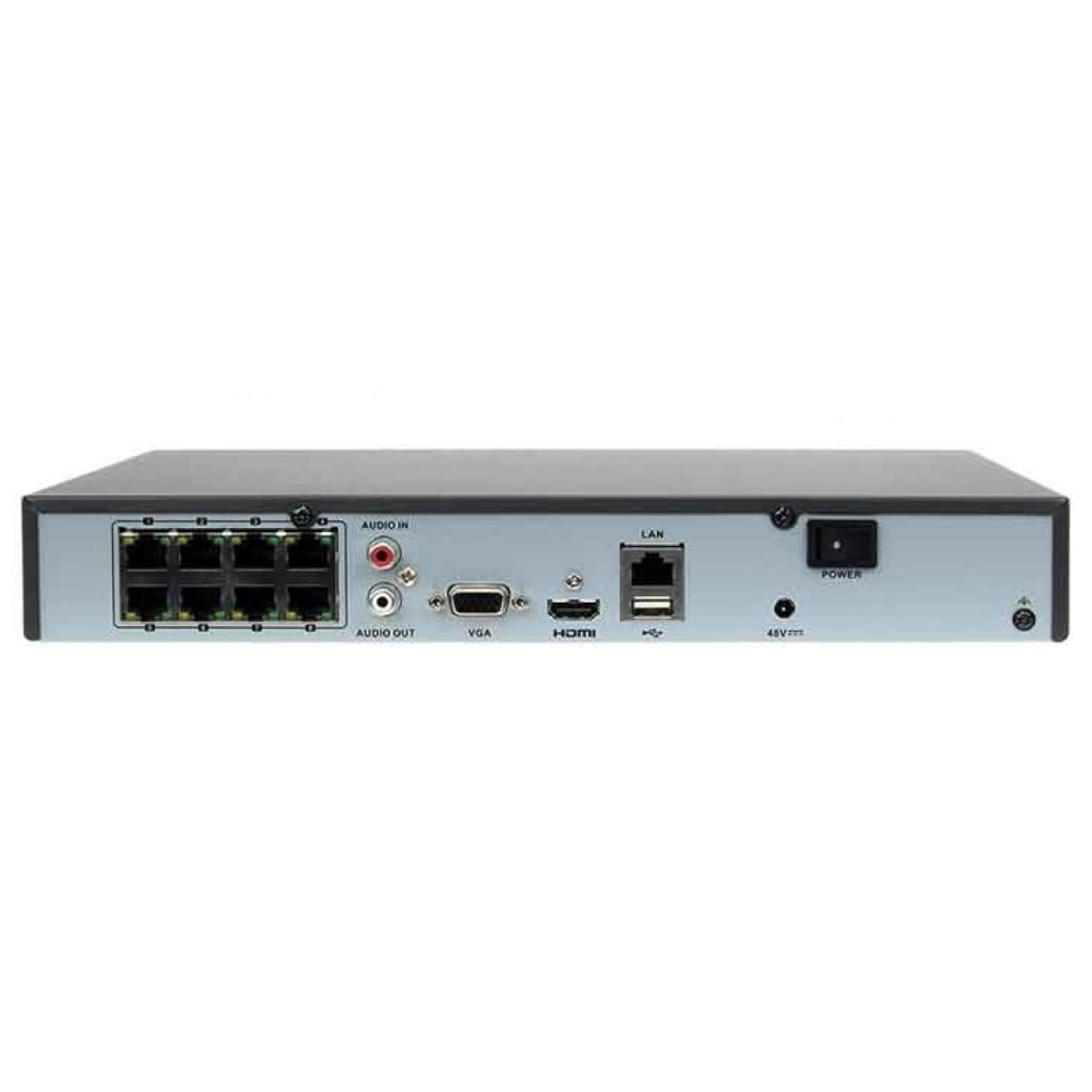 Hikvision HWN-4208MH-8P NVR 8 Canali 4K HD 8CH@8Mpx Con Switch 8 Porte PoE H.265+ 80Mbps P2P ONVIF