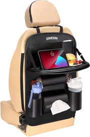Organizzatore di auto per bambini con tavolo, organizzatore per la panca posteriore, premium pelle PU, organizzatore acqua resistente per la panca posteriore con tavolo pieghevole, ripiano per tablet e molte tasche (nero, 1 pezzo)