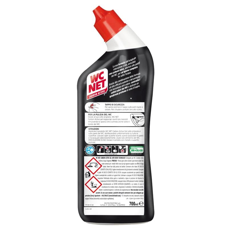 WC NET GEL CON CARBONI ATTIVI TECNOLOGIA ANTI ODORE IGIENIZZANTE PER LA PULIZIA DEL WC 700 ML
