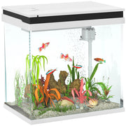 Acquario per Pesci Rossi 26L con Luci LED 38x26x38 cm Sistema di Filtraggio e Pompa d'Acqua Bianco