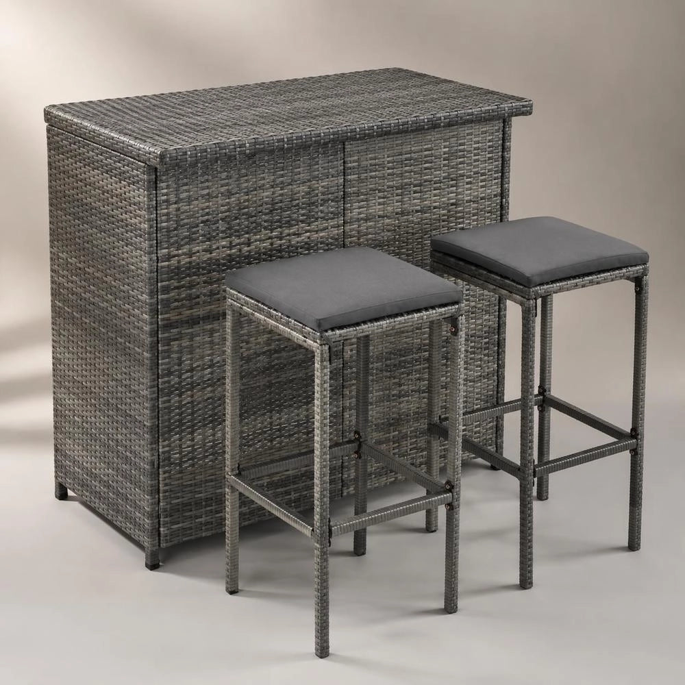 3 Pcs. Bar Set Poly Rattan Gray