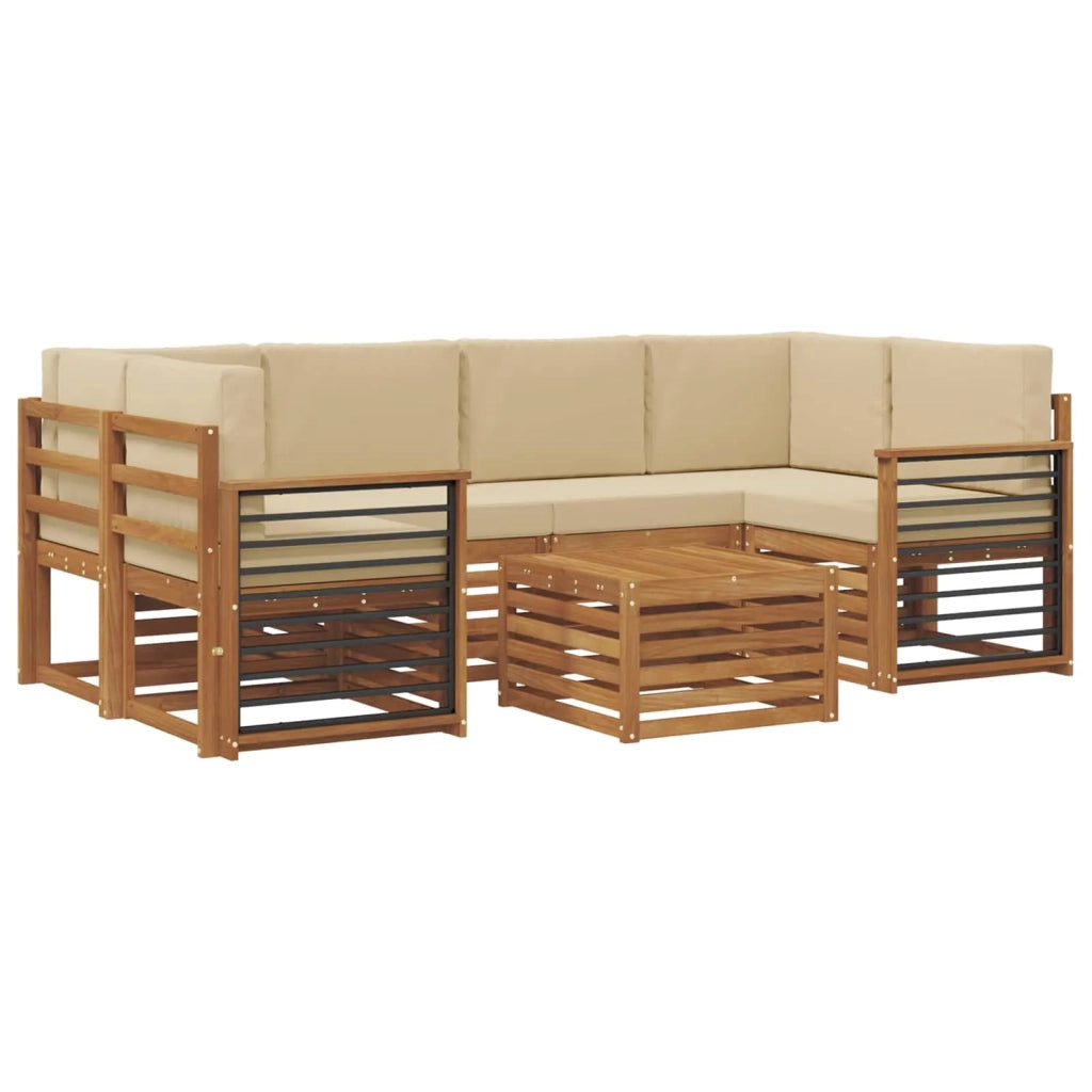 Set di divani da esterno con cuscino 7 pcs Naturale e Beige 3374463