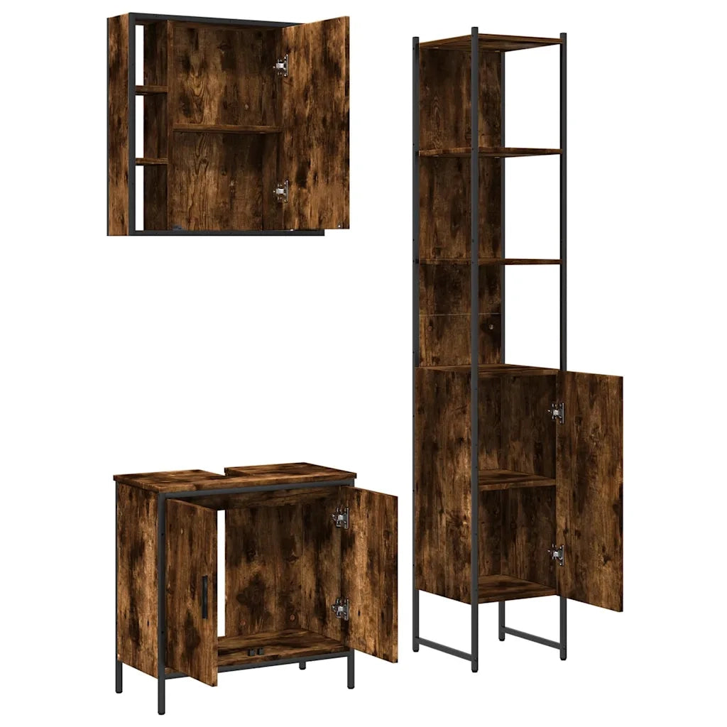 Set Mobili da Bagno 3 pz Rovere Fumo in Legno Multistrato 3214742