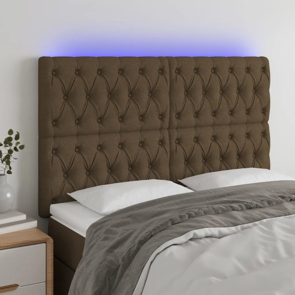 Testiera a LED Marrone Scuro 160x7x118/128 cm in Tessuto