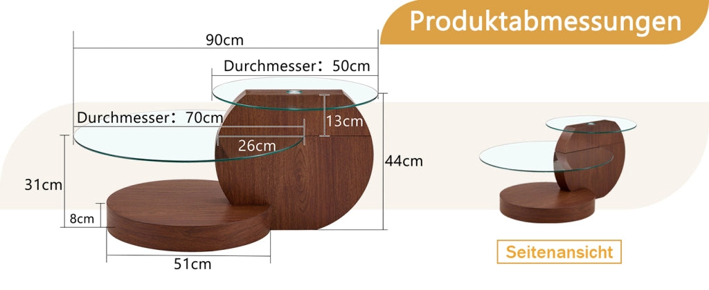 Tavolino da caff¨¨ moderno e minimalista con doppio strato in vetro di sicurezza, design a pi¨´ livelli, struttura di supporto in MDF di alta qualit¨¤ co