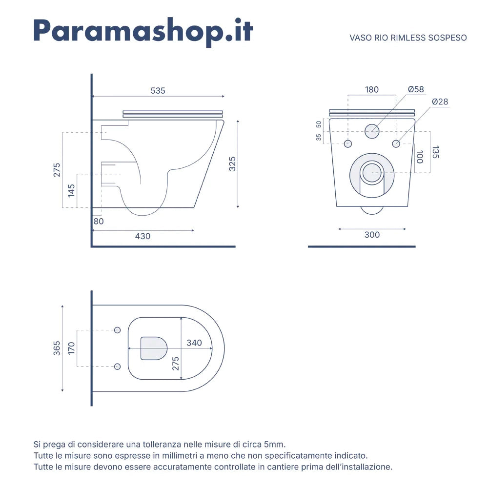 Vaso sospeso tornado silent flush in ceramica bianco lucido con copri-wc soft-close | Rio