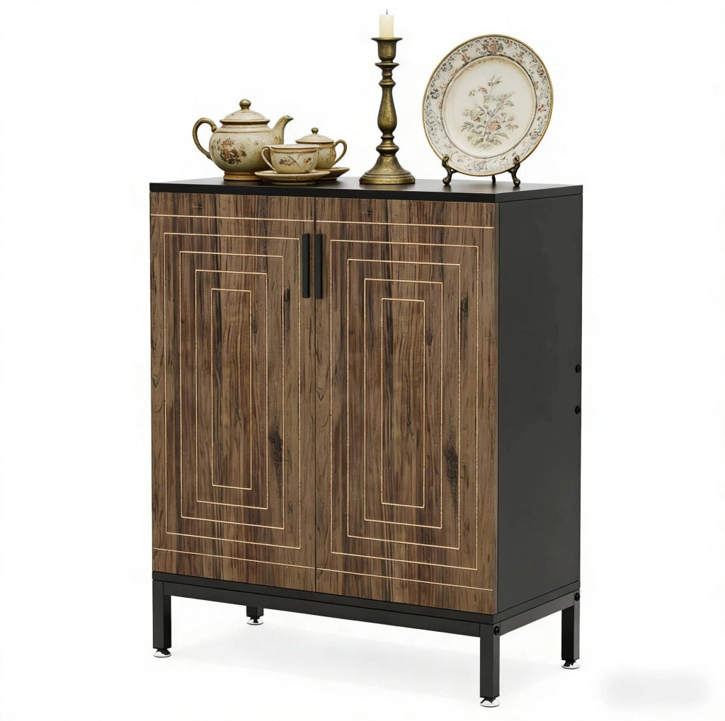 Scarpiera freestanding a 2 ante con 5 ripiani, MDF e metallo, 80 x 38 x 95 cm