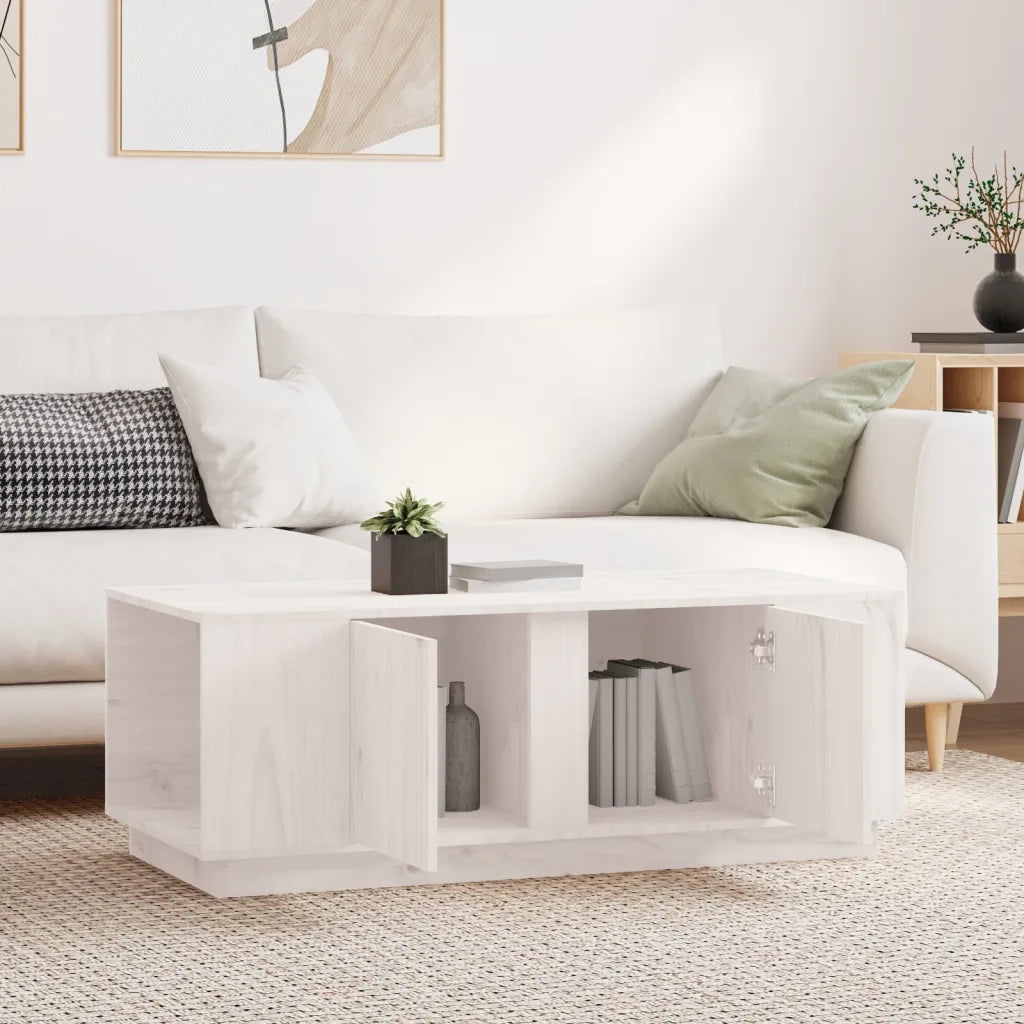 Tavolino da Salotto Bianco 110x50x40 cm Legno Massello di Pino 814430