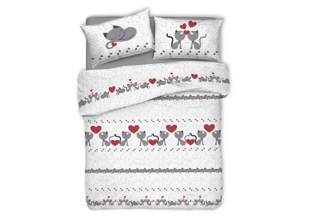 Copripiumino Sacco Piumone Pensieri Delicati Cotone Disegno Gattini - Matrimoniale - Rosso