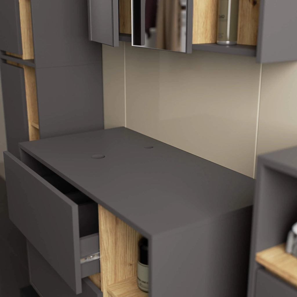Mobile bagno senza lavabo VAMI sospeso Grigio Grafite, Rovere Artisan 90 cm 2 cassetti 90x45,5x60 cm
