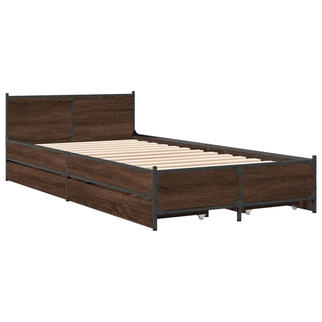 Giroletto Cassetti-Struttura Letto con contenitore Rovere Marrone 75x190 cm Legno Multistrato 630700