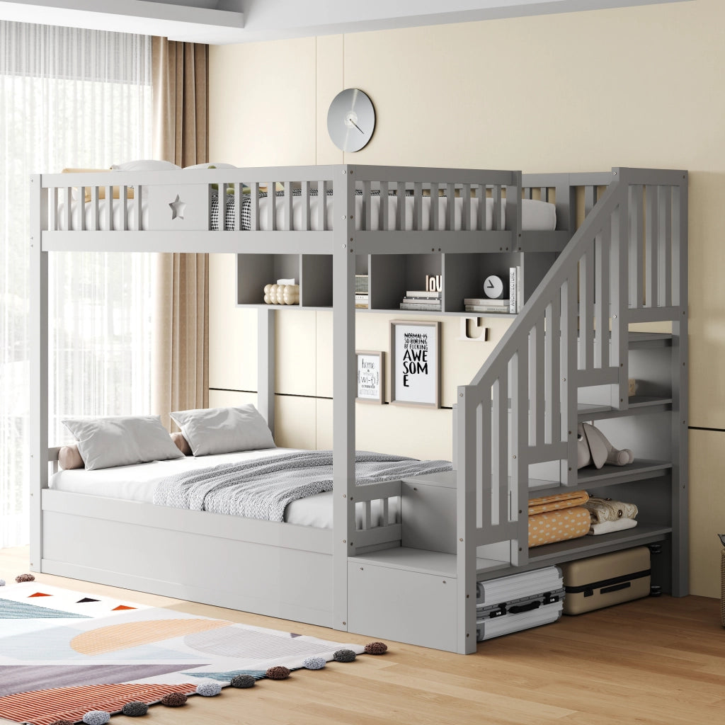 LETTO A CASTELLO 140x200 cm con contenitore idraulico, grigio, legno massello
