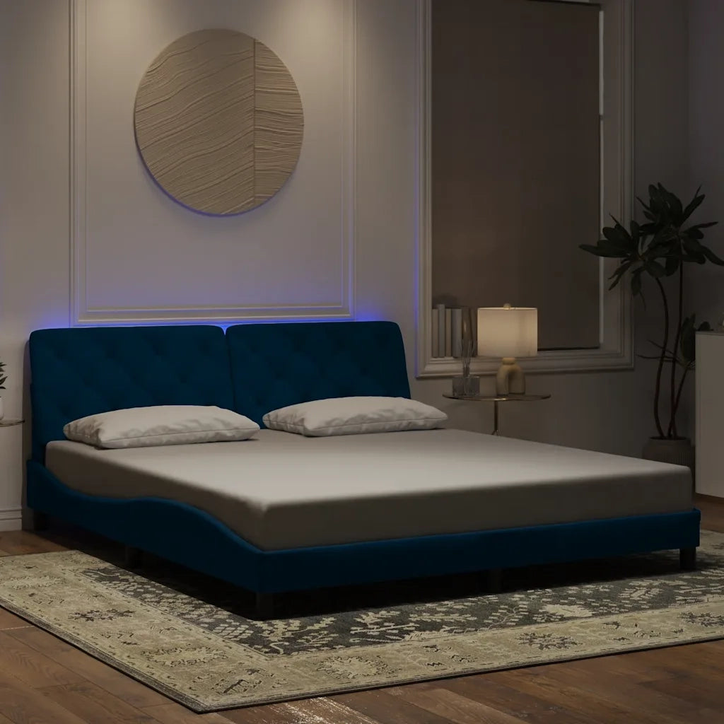 Giroletto con LED senza Materasso Blu 180x200 cm in Velluto