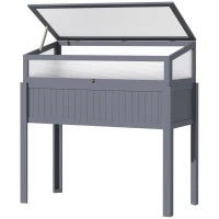Letto Rialzato in Legno con Serra 2-in-1 Frangivento Frangivista Orto Erbe Vaso da Giardino Balcone e Terrazza Policarbonato Grigio 120 x 54 x 112/122 cm